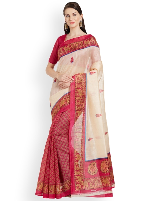 

Silk Bazar Magenta & Beige Art Silk Printed Bhagalpuri Saree