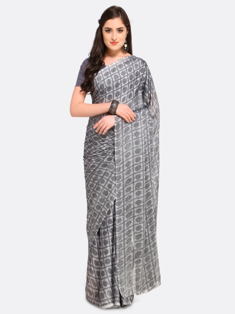 

Four Seasons Grey Printed Poly Crepe Saree