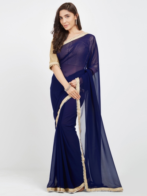 

Viva N Diva Navy Blue Dyed Poly Georgette Saree