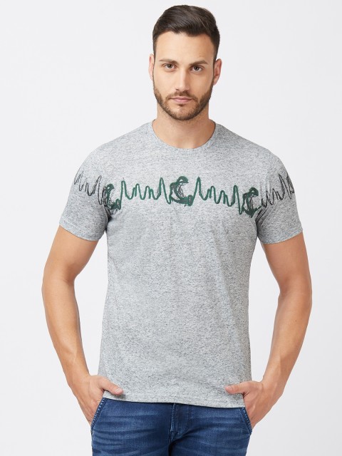 

Easies Men Grey Self Design Round Neck T-shirt