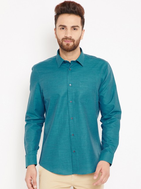 

Blackberrys Men Teal Blue Slim Fit Striped Casual Shirt