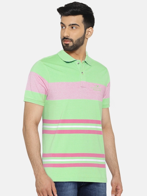 

Blackberrys Men Green Striped Polo Collar T-shirt