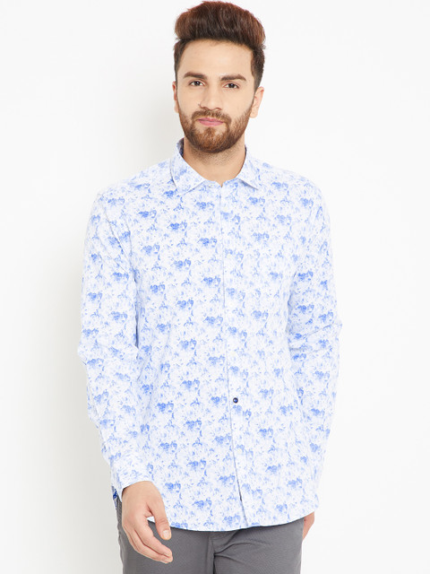

Blackberrys Men White & Blue Slim Fit Printed Casual Shirt
