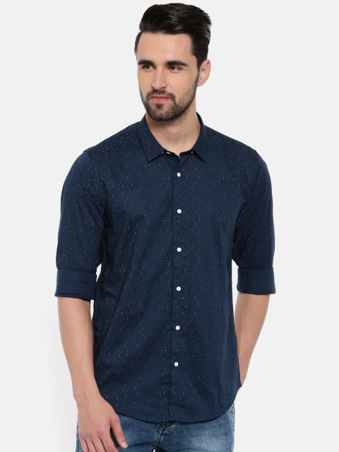 

Blackberrys Men Navy Slim Fit Printed Casual Shirt, Navy blue
