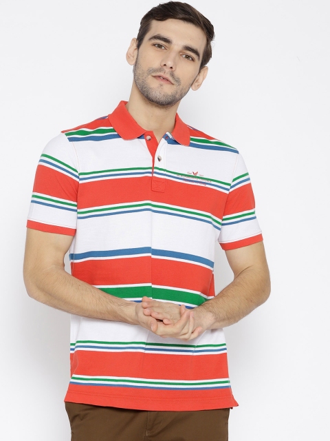 

Blackberrys Men White & Orange Striped Polo Collar T-shirt