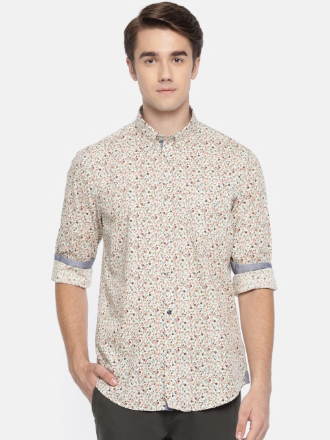 

Blackberrys Men Off-White & Beige Slim Fit Printed Casual Shirt