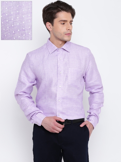 

Blackberrys Men Lavender Linen Smart Fit Self Design Formal Shirt
