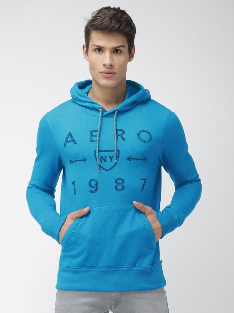 

Aeropostale Men Blue Printed Hooded Sweatshirt
