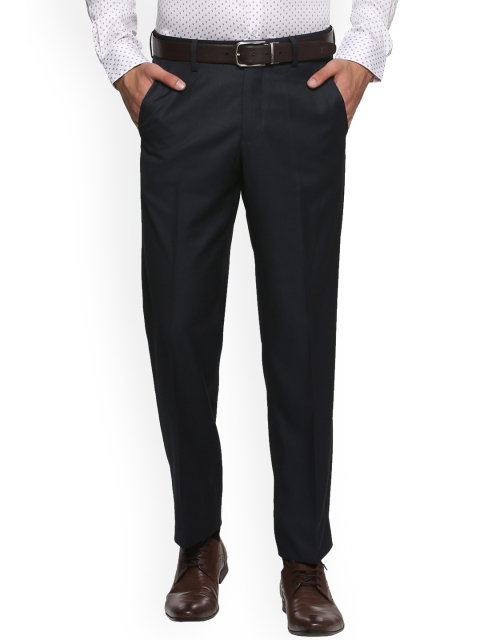 

Van Heusen Men Navy Blue Regular Fit Self Design Formal Trousers