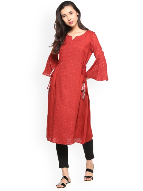 

People Women Maroon Printed A-Line Kurta