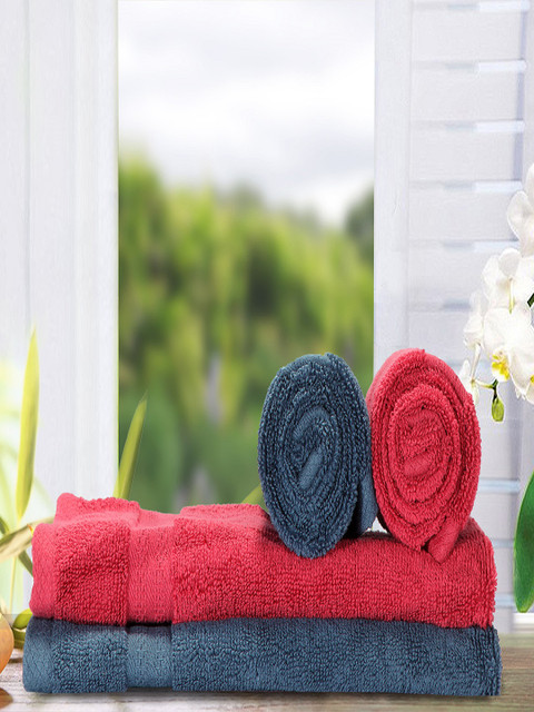 

BIANCA Set of 4 Red & Navy Blue 500 GSM Cotton Hand Towels