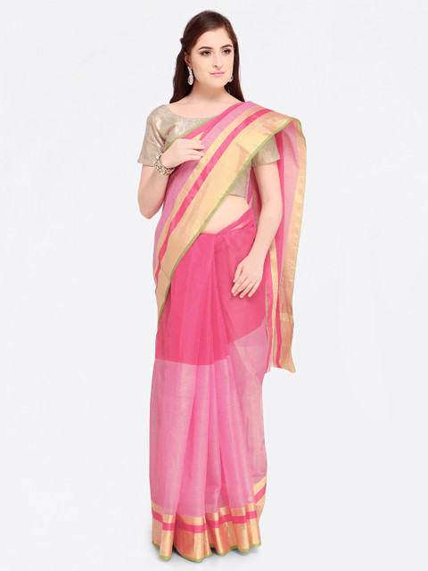 

Rajnandini Pink Pure Cotton Colourblocked Kota Saree
