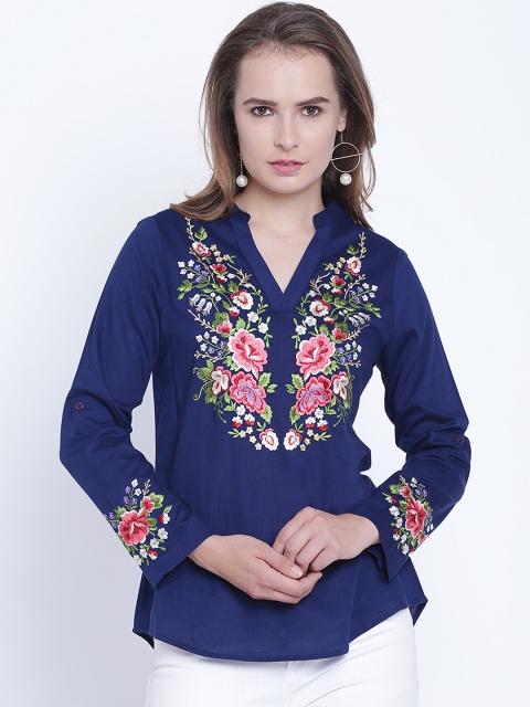 

Ruhanee Women Navy Blue Embroidered Top