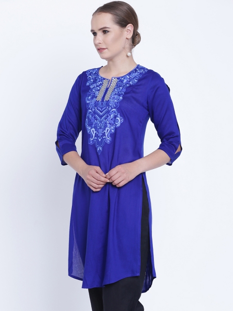 

Ruhanne Women Blue Embroidered Kurti