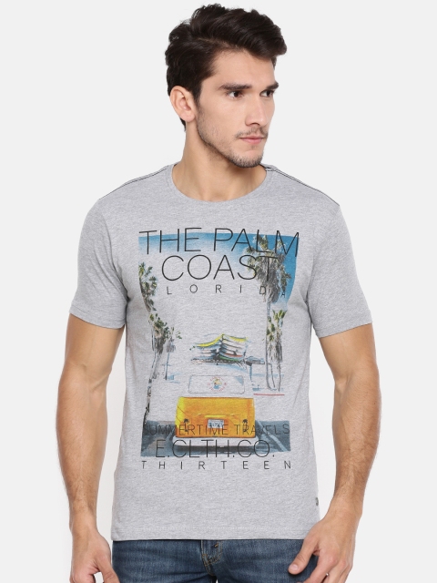 

ELABORADO Men Grey Melange Printed Round Neck T-shirt