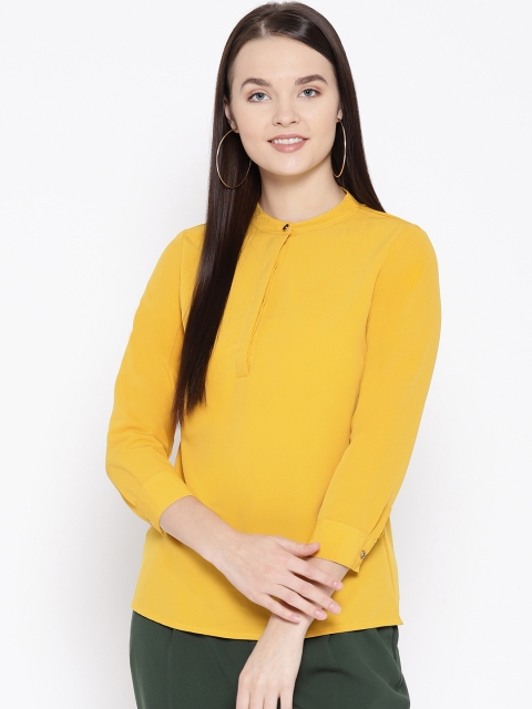 

Ruhaans Women Mustard Yellow Solid Shirt Style Top