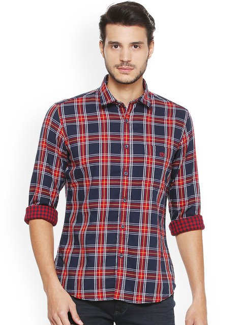 

Van Heusen Sport Men Navy Blue & Red Slim Fit Checked Casual Shirt
