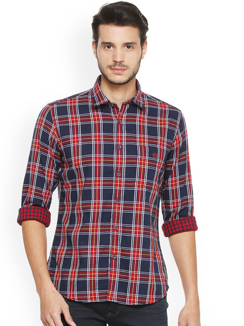 

Van Heusen Sport Men Navy Blue & Red Slim Fit Checked Casual Shirt