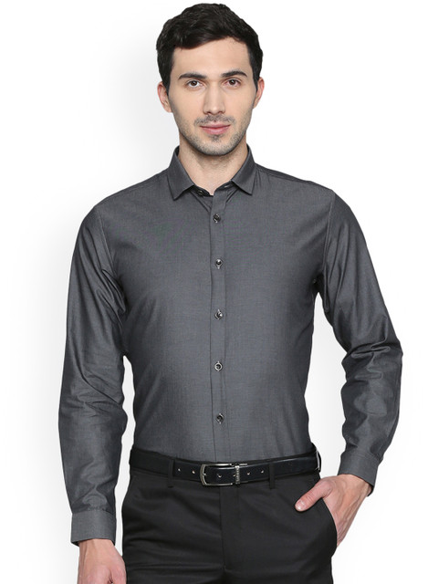

V Dot Men Grey Slim Fit Solid Formal Shirt