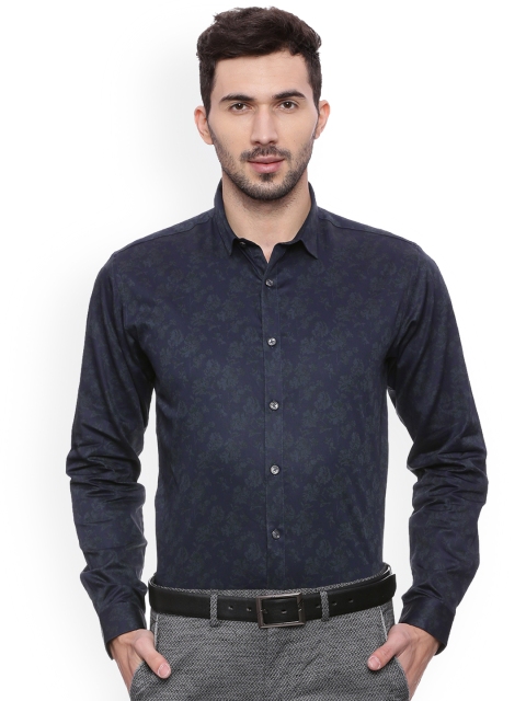 

V Dot Men Navy Blue Slim Fit Printed Casual Shirt