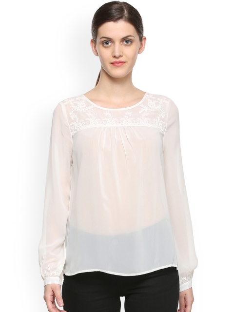 

Van Heusen Woman White Self Design Sheer Top