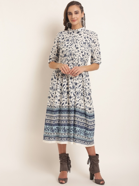 

RARE ROOTS Women White Printed Fit and Flare Dress