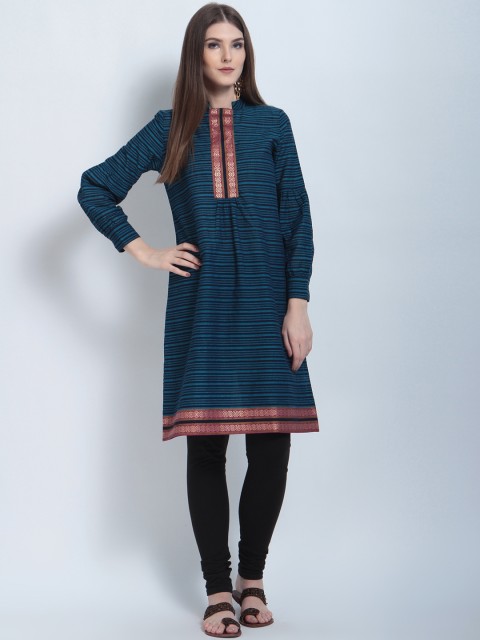 

RARE ROOTS Women Blue Striped A-Line Kurta