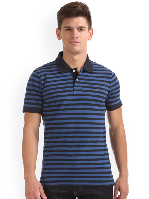 

GANT Men Blue Striped Polo Collar T-shirt