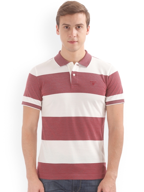 

GANT Men Red & White Striped Polo Collar T-shirt