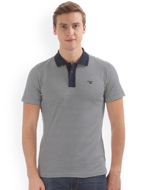 

GANT Men Blue & White Striped Polo Collar T-shirt