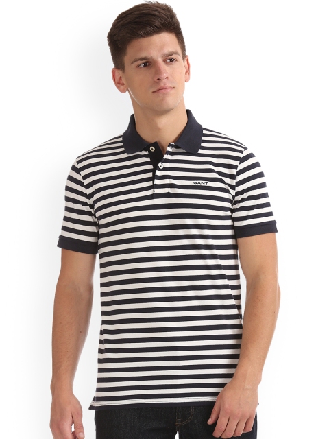 

GANT Men White & Navy Blue Solid Polo Collar T-shirt