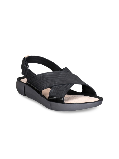 

Clarks Women Black Leather Comfort Sandals