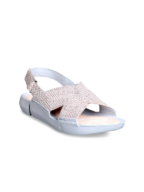 

Clarks Women Pink & Silver-Toned Leather Comfort Sandals