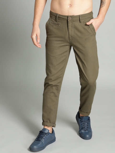 

Roadster Men Olive Green Regular Fit Solid Trousers