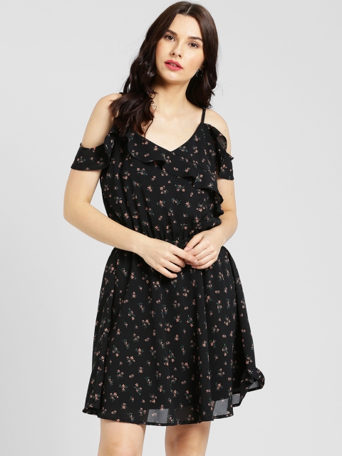 

MIWAY Women Black Printed Fit and Flare Dress