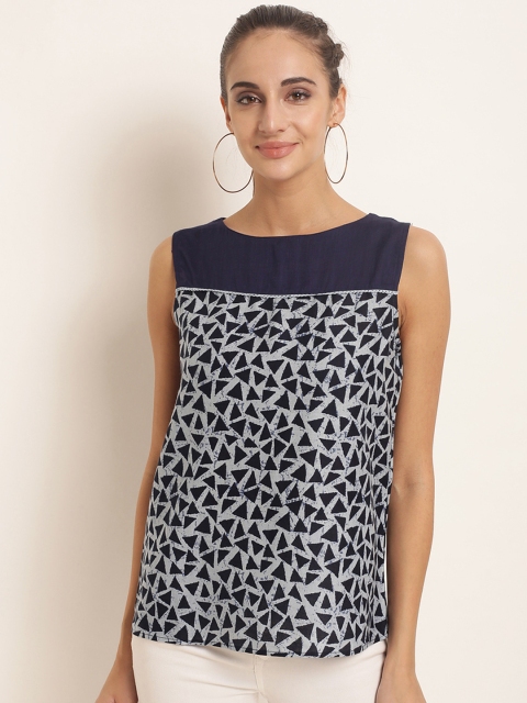 

RARE ROOTS Women Blue & Grey Printed Top