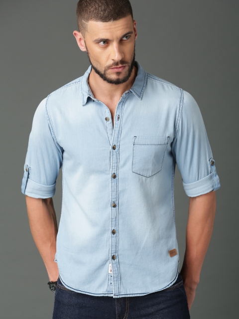 

Roadster Fast and Furious Men Blue Regular Fit Faded Denim Casual Shirt