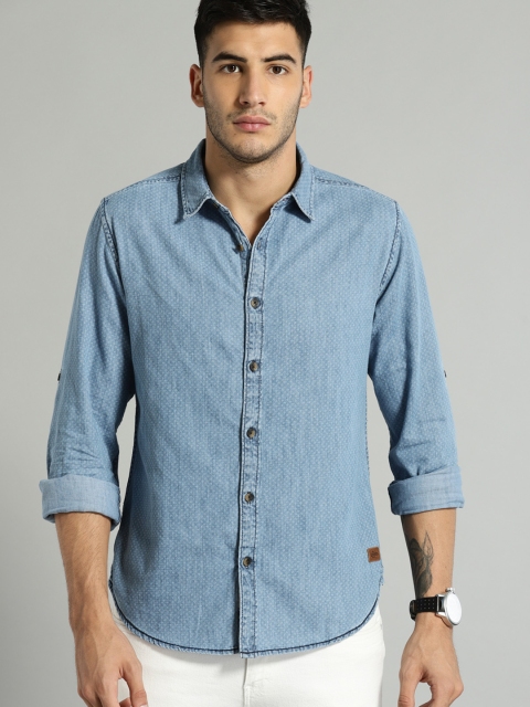 

Roadster Men Blue Regular Fit Indigo Printed Chambray Casual Shirt