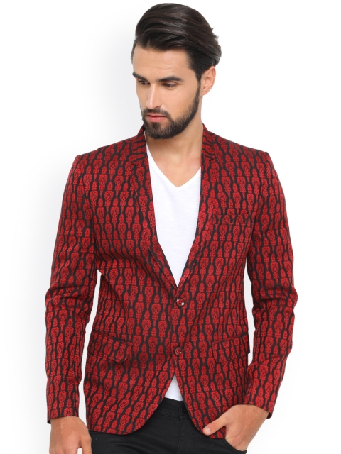 

SHOWOFF Men Maroon & Black Printed Slim Fit Blazer