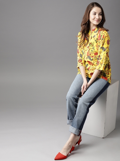 

HERE&NOW Women Yellow & Red Printed Shirt Style Top