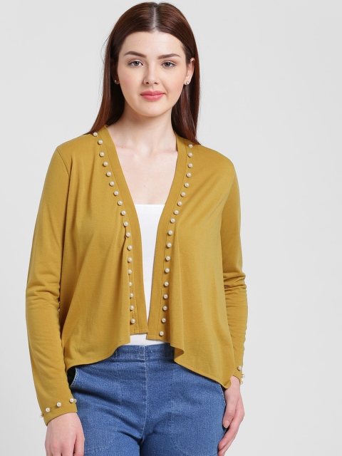 

Texco Mustard Yellow Embellished Open Front Shrug