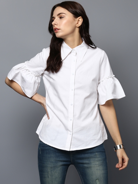 

StyleStone Women White Solid Shirt Style Top