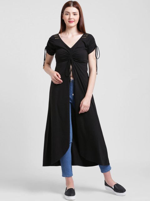 

Texco Women Black Solid Maxi Pure Cotton Top