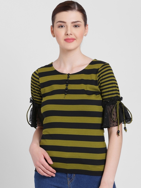 

Texco Women Olive Green Striped Top