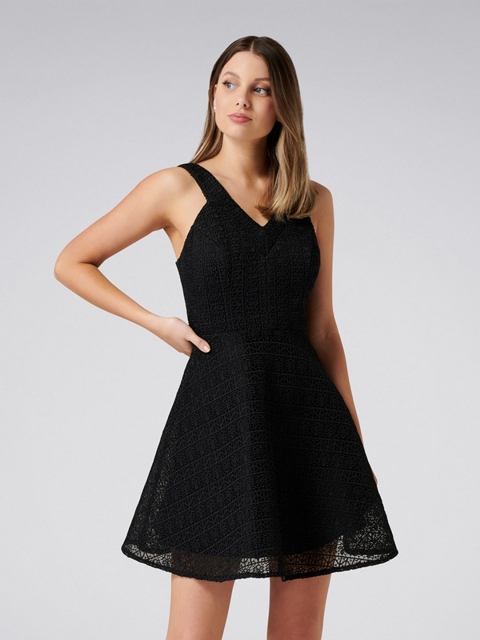 

Forever New Women Black Self Design Fit and Flare Dress