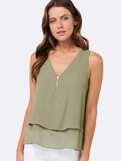 

Forever New Women Khaki Solid Tank Top