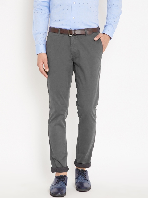 

Blackberrys Men Charcoal Grey Smart B-91 Skinny Fit Solid Chinos
