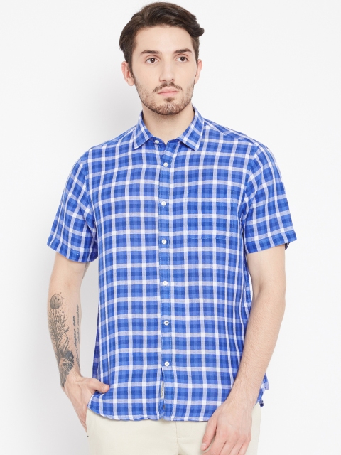 

Blackberrys Men Blue & Off-White Regular Fit Checked Casual Shirt
