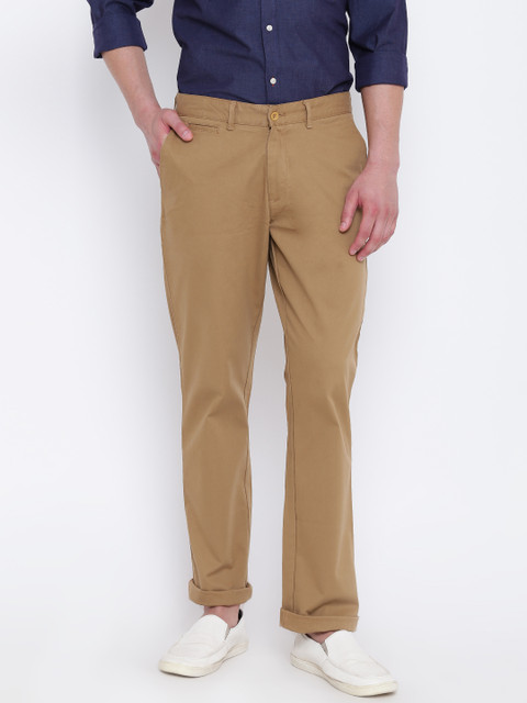 

Blackberrys Men Khaki Solid Regular Trousers