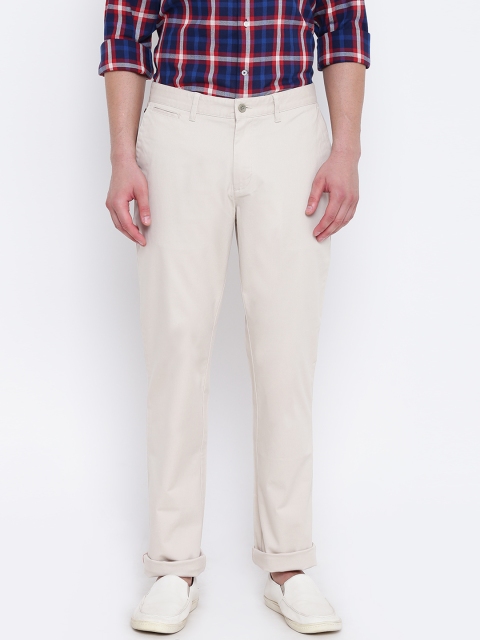 

Blackberrys Men Cream-Coloured Solid Regular Trousers